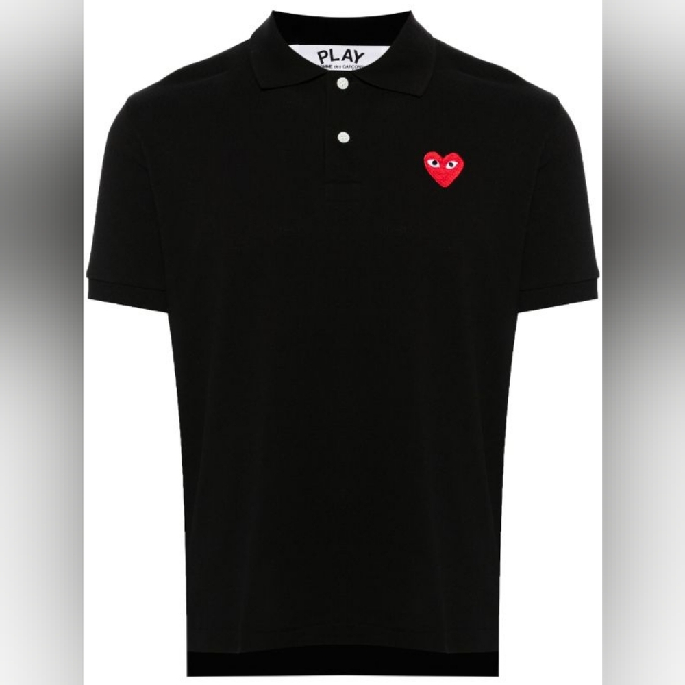 NWT Comme des Garcons Play heart patch pique polo shirt, XXL, black